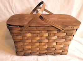 Vintage Wicker Picnic Basket Two Handle 21 x 11 x 11 Inches - $19.75
