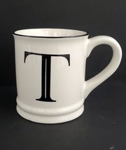Monogram Letter T Initial Coffee Mug White Black Coffee Mug Cup - $13.98