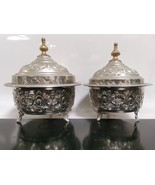 Pair of Mid 20th Century Handcrafted Moroccan Engraved Lidded Bowls Silv... - €80,51 EUR