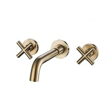 Brushed Gold Wall Mounted Bathroom Basin Sink Faucet mixer tap NEW cross handles - $95.03