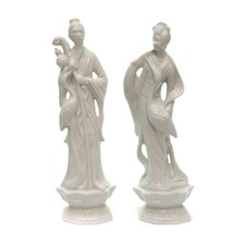 Vintage White Porcelain Oriental Chinese Man Geisha Crane Figurine Under... - £58.38 GBP