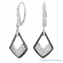 0.19ct Round Cut Diamond Dangling Leverback Earrings 14k Black &amp; White Gold - £525.59 GBP
