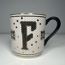 Anthropologie Bistro Margot Monogram Tile Metallic Coffee Mug Cup Letter F - $14.84