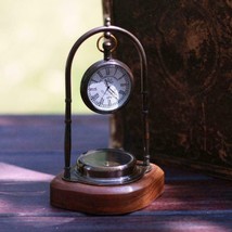 Maritime Antique Table Clock Bottom Compass Nautical Desk Clock For Home Decor - £48.19 GBP