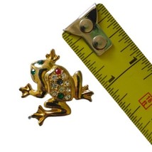 Frog Tie Tack Rhinestones Lapel Pin Brooch Toad Gold Tone Mini Shiny Est... - $12.85