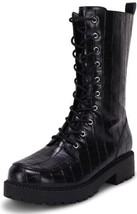 Coutgo Women&#39;s Mid-Calf Laceup Boots Lug Sole Closed Toe Side Zip Black Size 8.5 - £27.64 GBP