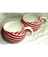 STARBUCKS  Coffee Mugs (2) 2013 Ball Yarn Wool Ribbon Stripe Red &amp; White... - £31.37 GBP