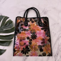 Vintage 90s Tote Bag Clear Plastic Orange Black Floral Large New Mod Daisy - $426.27 MXN