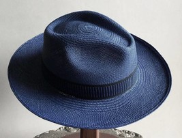 Genuine Panama Hat from Ecuador &quot;Montego&quot; Fino regular - blue  (in other colours - £125.63 GBP
