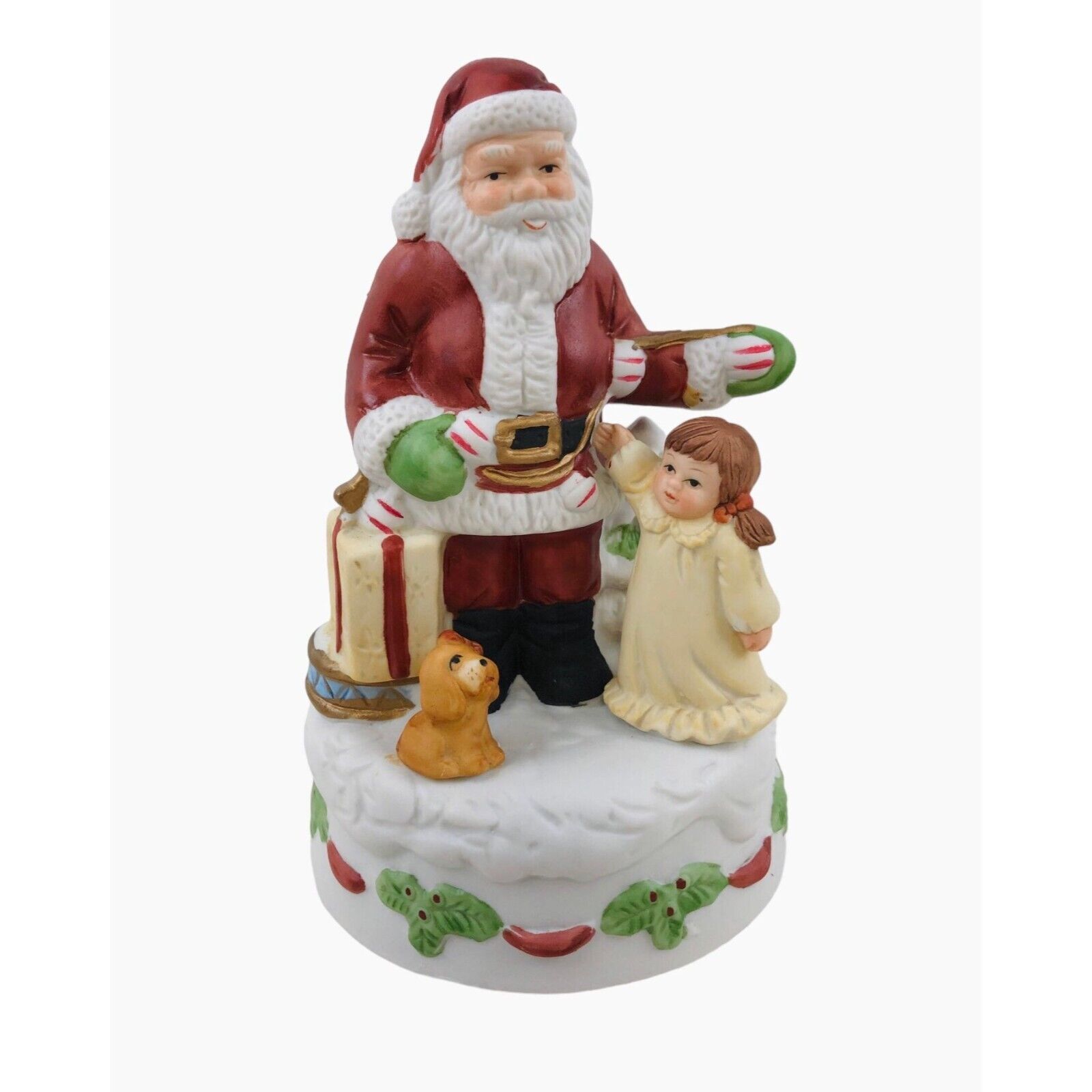 Homco Music Box Plays Santa Claus Is Coming To Town Ceramic Rotating Vintage - $25.74