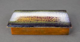 Mid Century Decorated Enamel On Copper Trinket Hinged Box Geometric Vintage - $68.99