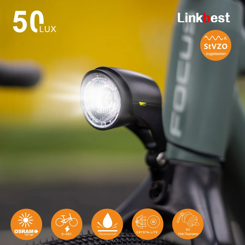 Linkbest 60 Lux Headlight LED Electric Bicycle Light Waterproof IPX-5 Ebike - £15.58 GBP