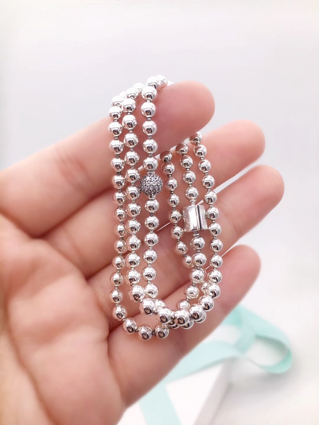 925 Sterling Silver Beads & Pavé Necklace Chain Length 45CM and 50CM