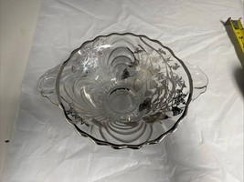 Vintage Glass Bowl With Floral Silver Overlay And Trim - $25.69