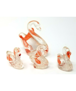 Figurines Swan and Babies Small Orange Tipped Clear Glass Vintage Set of 4  - £11.84 GBP