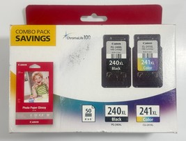Canon 240XL Black (PG-240XL) 241XL Color (CLI-241XL) &amp; 50 Photo Paper 52... - $930.82 MXN