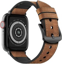 Compatible With Apple Watch Band 44/42mm,Sweatproof Genuine Leather Brown/Black - £9.02 GBP