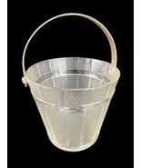 Ice Bucket Glass w/Hammered Metal Handle Oak Barrel Pattern Mid-Century Mod - $508.44 MXN