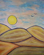 Painting Landscape Original Signed Art Sun Orb Circle Sunset Fields Carla Dancey - £14.72 GBP