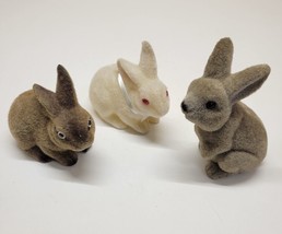 3 Vintage Flocked Fuzzy Easter Bunny Rabbits ~ 2 Are Banks - £15.65 GBP