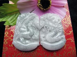 100% natural white jade  dragon Phoenix good luck gift Couples Pendants - $59.40