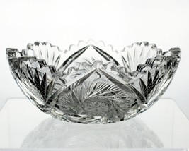 American Brilliant Pinwheel in Vesica Fan Cut Bowl, Antique ABP Glass c.1910 8&quot; - £23.98 GBP
