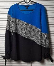 Alfani Long Sleeve Black &amp; Royal Blue &amp; Leopard Print Stretch Tunic Size... - $279.41 MXN