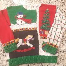 Vintage Talbots Christmas Sweater women small? snowman tree mittens Hand Knitted - $57.00