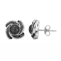 0.30CT Simulated Black Diamond Swirl Stud Earrings 14K White Gold Plated Silver - $74.79