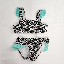 Zebra Girls Two-piece Swimsuit Bathing Suit Black White Teal Youth 3T - £10.26 GBP