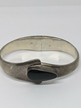 Vintage Mexico Sterling Silver 925 Black Onyx Hinged Bangle Bracelet - £70.35 GBP