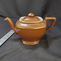 Vintage Hall China 8 Cup Brown Hollywood Tea Pot Gold Embellished - £18.50 GBP