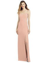 After Six 6822..Spaghetti Strap V-Back Crepe Gown with Front Slit...Peac... - $82.65