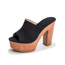 Trendy Wooden Chunky Super High Heels Women Slippers Sandals Platform Slippers B - £40.27 GBP
