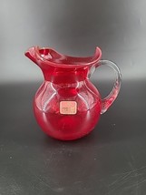 Viking Ruby Red Pitcher 5 Inch Clear Glass Handle  Original Sticker - $465.08 MXN