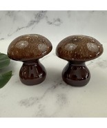 Vintage Mid Century Ceramic Mushroom Shaped Salt Pepper Shaker Set Brown... - $27.71
