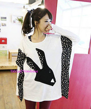 Japan Rabbit Polka Dot Patchwork Oversized Knit Tunic Shirt! White - $17.37