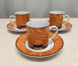 Silva Davira Retro, Orange And Black Espresso Coffee Set - 4 Cups And Saucers - £12.46 GBP