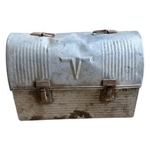 Vintage 1950&#39;s Industrial Metal Lunchbox With Dual Latches and Top Handl... - $14.45