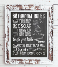BATHROOM RULES 8x10 Typography Art Print, Choice of 8 Colors - £4.71 GBP