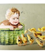 Easter Greeting 1900s Victorian Postcard Embossed Chicks Baby Basket PCBG6D - £19.65 GBP