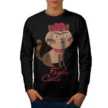 Frida Kahlo Cat Tee Funny Men Long Sleeve T-shirt - £11.98 GBP