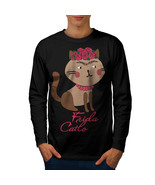 Frida Kahlo Cat Tee Funny Men Long Sleeve T-shirt - £11.98 GBP