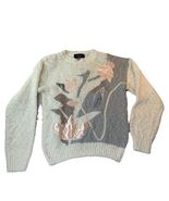 VTG Angenie Sweater Ivory Preppy 90s Faux Pearls Sequins Sz M - $495.29 MXN