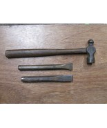 Vintage 10 Oz. Ball Peen Hammer and Two Cold Chisels Brass and Carbon Steel - $37.62