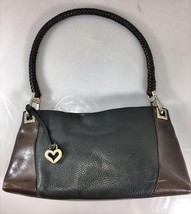 Brighton Black Brown Leather Shoulder Bag Handbag Braided Strap Heart Charm - $37.73