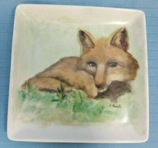 World Market Hand Painted Art Dish Trivet Fox Design Artist D. Riddle Brown  - £19.73 GBP