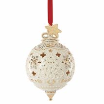 Lenox 2019 Annual Ornament Ivory Pierced Gold Stars Bas Relief Christmas NEW - £92.21 GBP