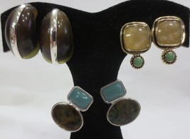 Clip On Earring Lot (3) Pairs Vintage  Gold and Silver Tone Stones - £19.95 GBP