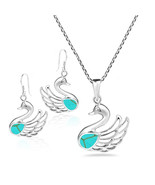 Majestic Swan Green Turquoise Sterling Silver Necklace Earrings Set - £26.82 GBP